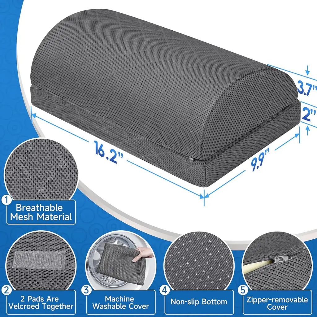 Gray seat cover with measurements and features on a blue and white background