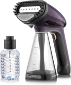 Black and Decker handheld steamer with a clear bottle on a white background