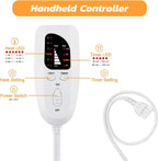 Handheld controller with heat and timer settings on a white background