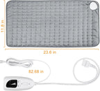 Gray heating pad with power cord and control unit on a white background