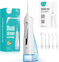 Coslus dental water flosser with packaging and nozzles on a white background