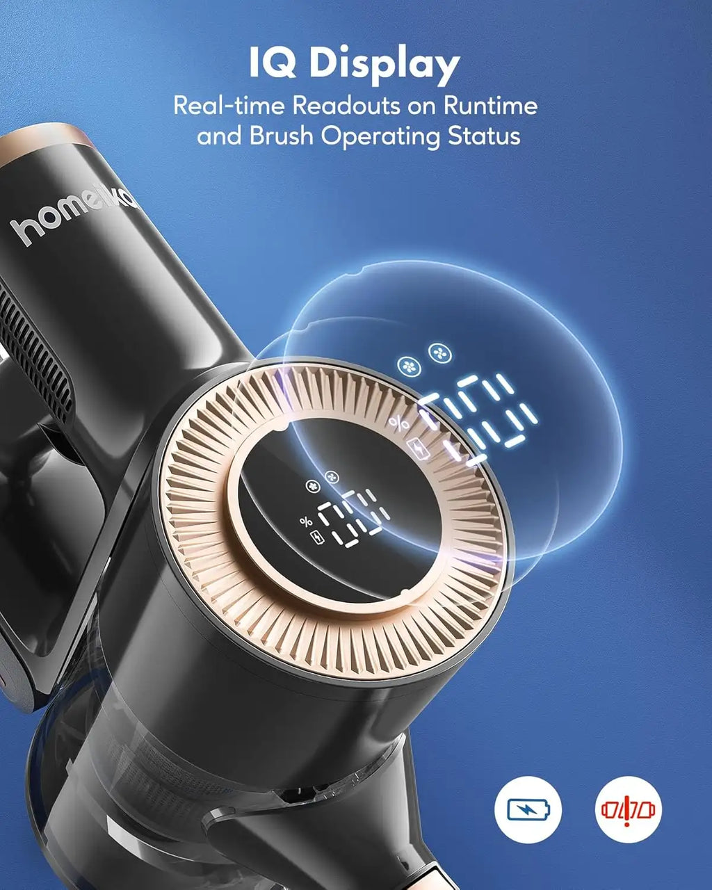 Hair dryer with digital display on a blue background, featuring the brand 'home pro'.