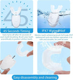 Electric toothbrush with features highlighted on a blue background