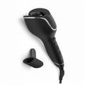 Black hair dryer with attachments on a white background