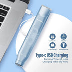 Blue electronic device with charging capabilities on a light blue background