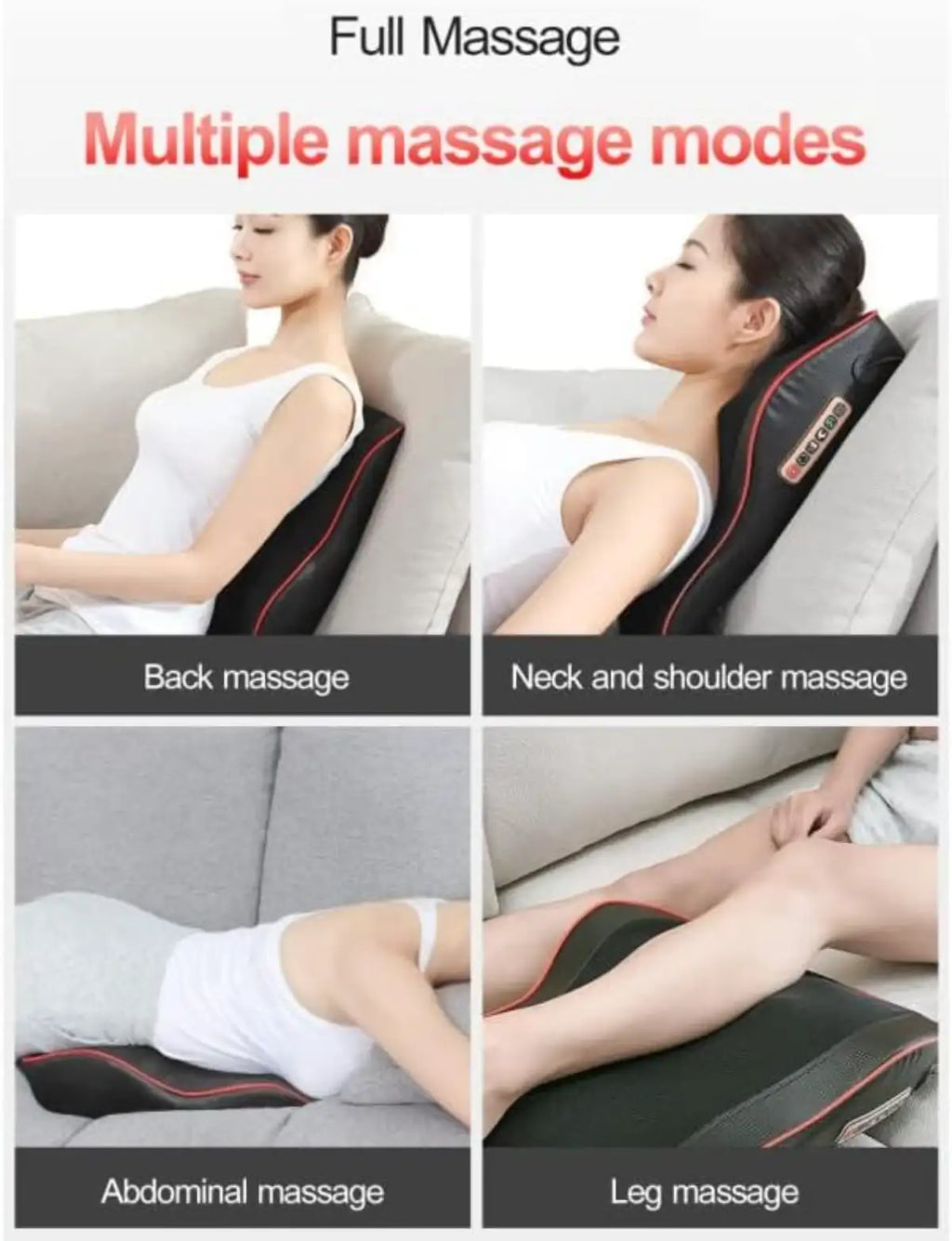 Massage device with multiple massage modes on a person using it.