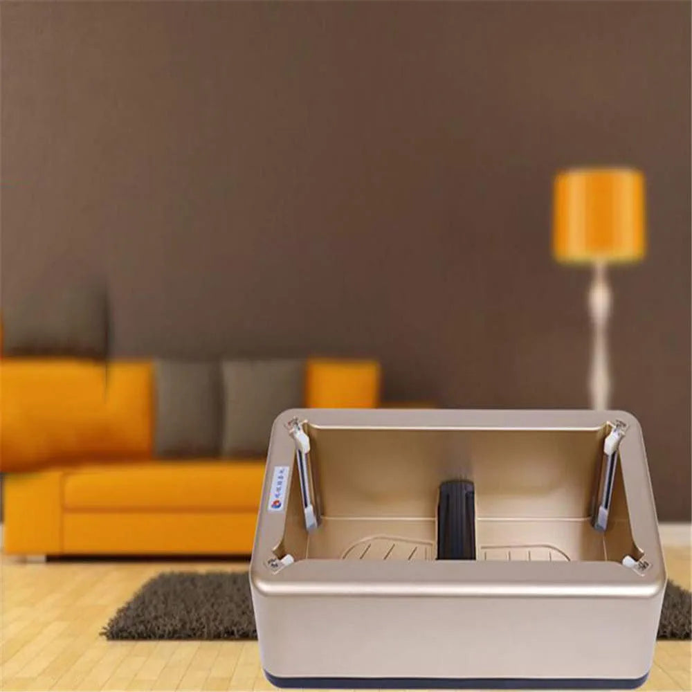 Beige toolbox with tools on a wooden floor in a living room setting