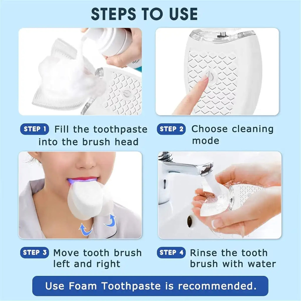 Steps to use a toothbrush with a blue background
