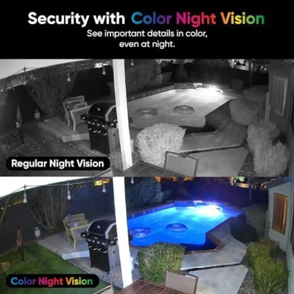 Comparison of regular night vision and color night vision with a security camera system.