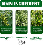 Three panels showing greenery with text about ingredients and their benefits, featuring the brand 'B&M'.