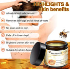 Bee Venom treatment cream with skin benefits listed and a bee illustration.