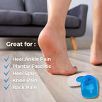 Person wearing orthotic inserts with a list of conditions they are great for.
