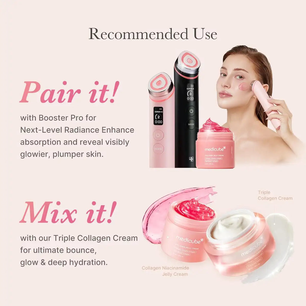 Cosmetic products with text on recommended use on a white background