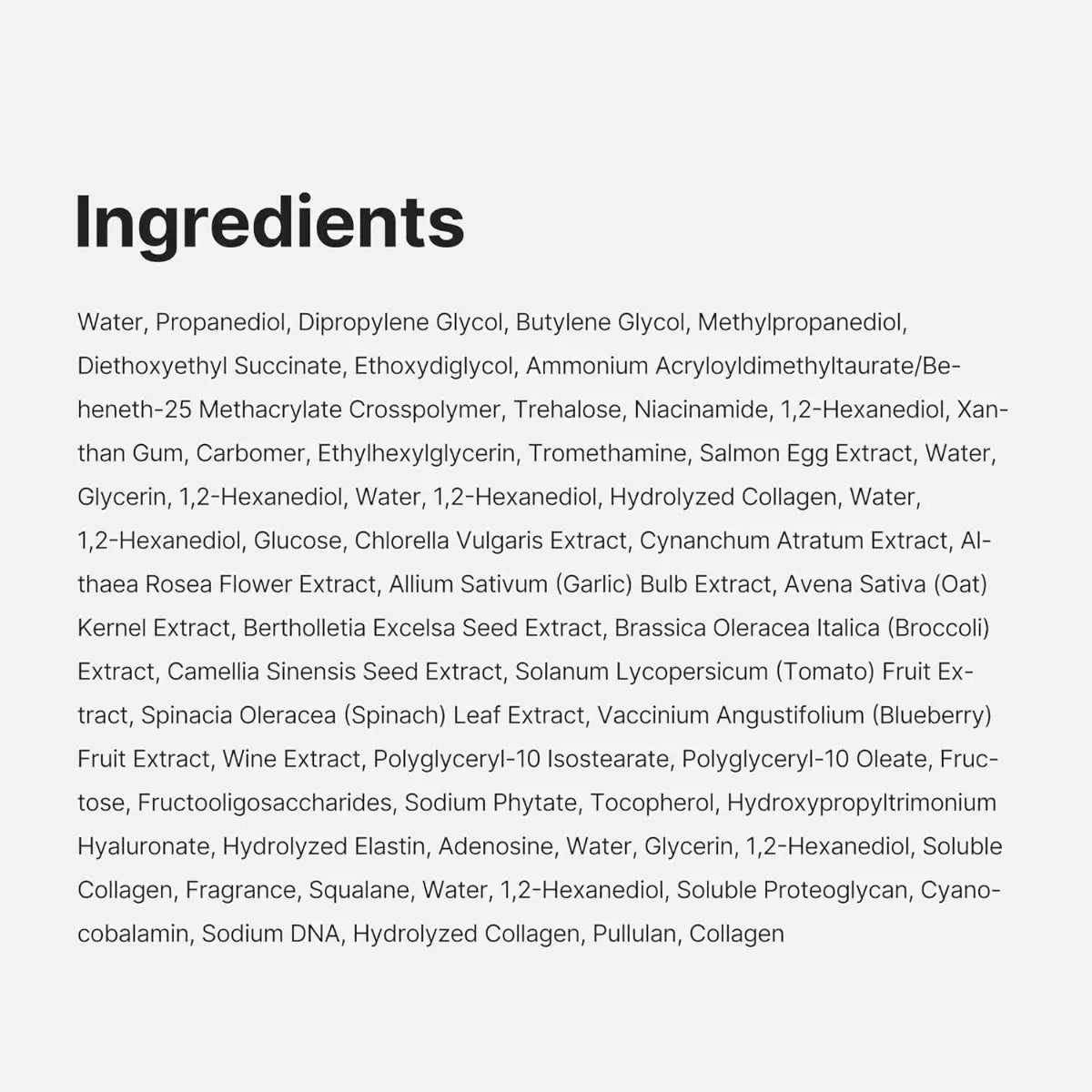 List of ingredients on a white background
