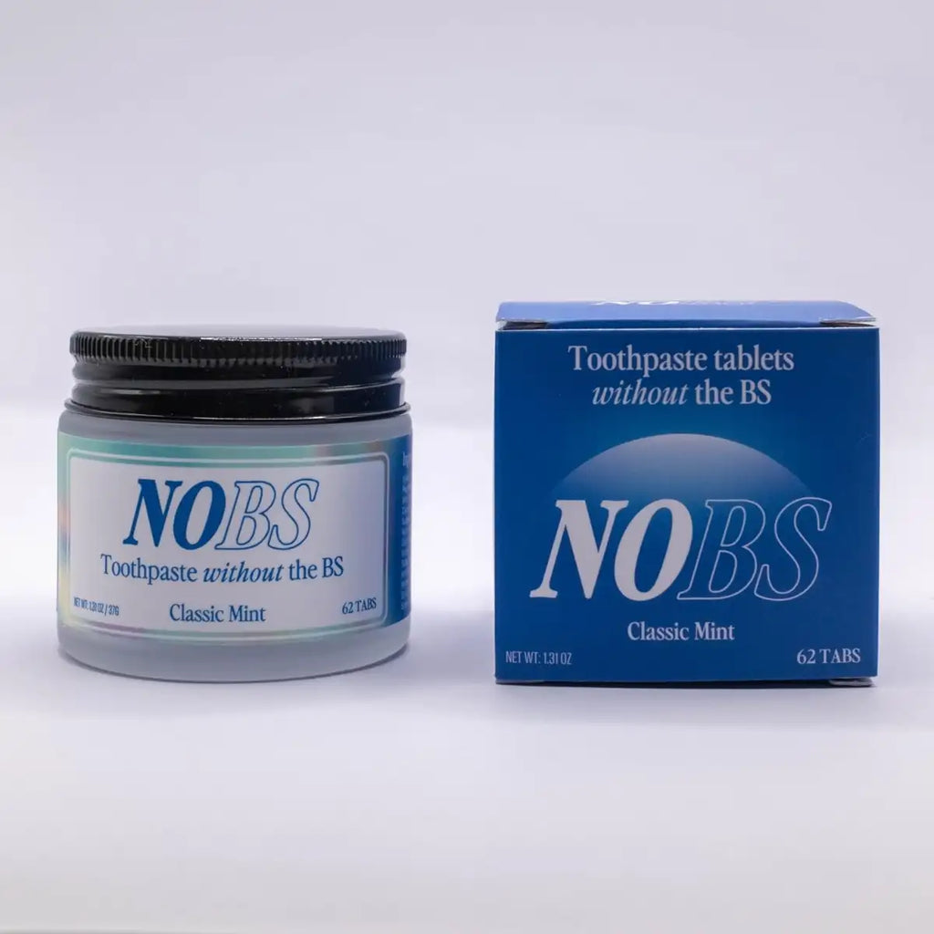 NOBS toothpaste jar and box on a white background